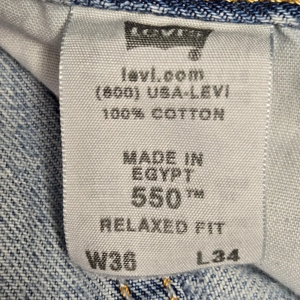 Y2K Levis 550 Relaxed‎ Fit Light Wash Blue Denim Jeans Mens 36x34 100% Cotton
